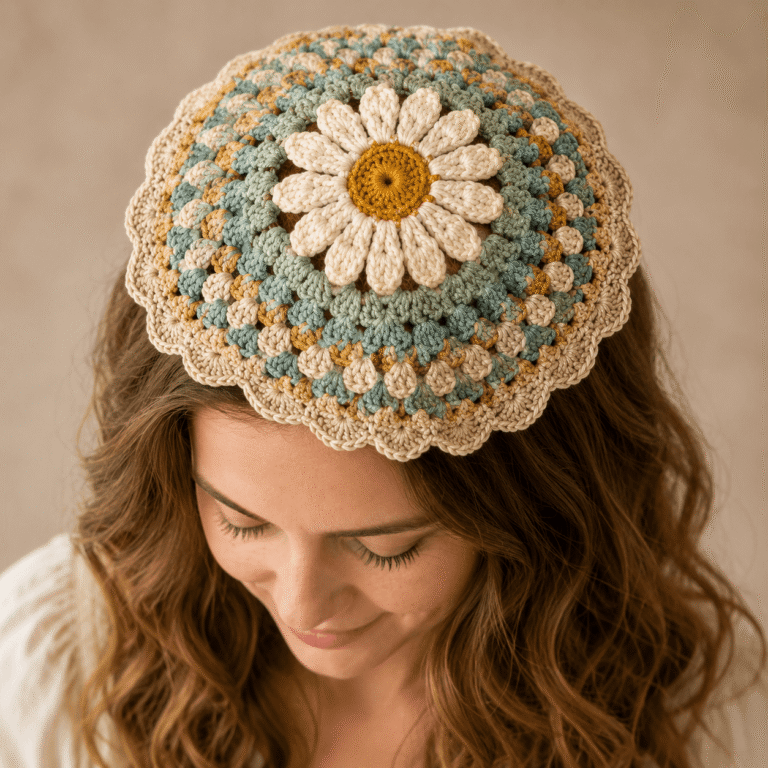 Crochet Scalloped Daisy Granny Square Bandana
