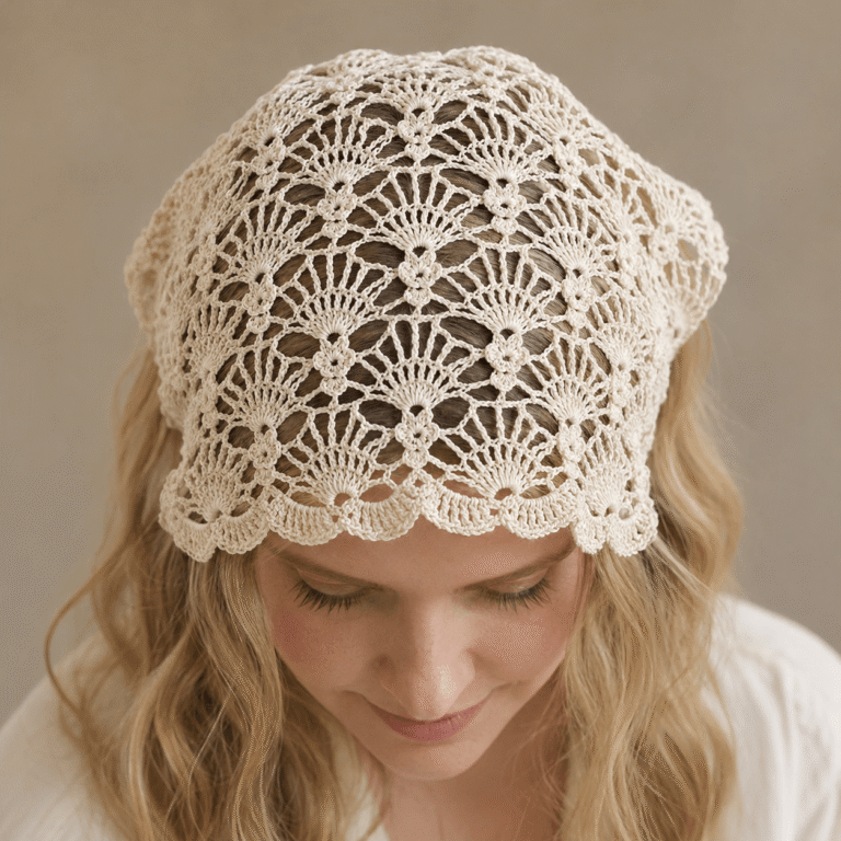 Crochet Lacy Flower Bandana Scarf