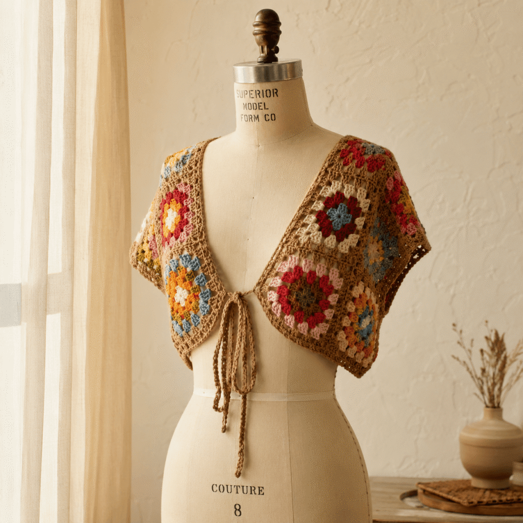 Boho Granny Square Wrap Bolero / Crop Top — Free Crochet Pattern